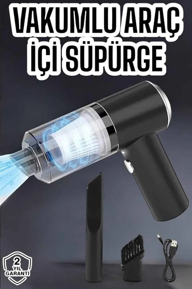 Üflemeli Güçlü Vakumlu Ev Ofis Araç Süpürgesi El Süpürgesi Şarjlı - Resim 2