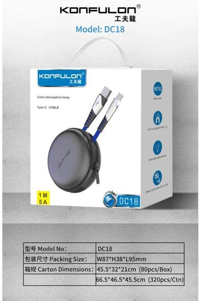 DC18 Type-C Kablo 1M 5A - Siyah-(5796) - Resim 2