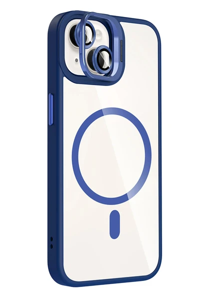 Apple iPhone 13 Remim Lensli Magsafe Standlı Kapak - Lacivert-(5796) - Resim 2