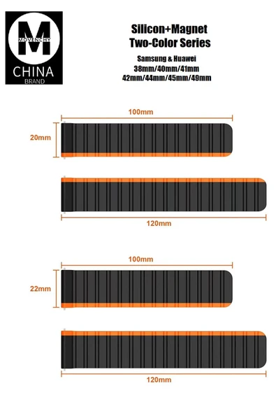 Apple Watch 42mm MO-WB1 Çift Renk Mıknatıslı Silikon Kordon - Gri-Turuncu-(5796) - Resim 2