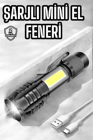 El Feneri Led USB Şarjlı Zoom Mini Led Işık Acil Durum Feneri - Resim 2