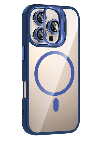 Apple iPhone 16 Pro Remim Lensli Magsafe Standlı Kapak - Lacivert-(5796) - Resim 2