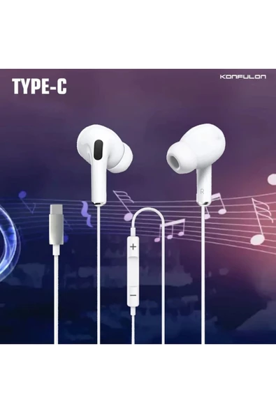 INA16 Type-C Kablolu Kulak İçi Kulaklık - Beyaz-(5796) - Resim 2