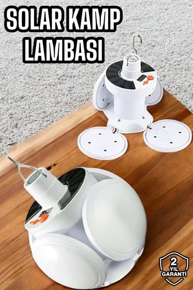 Kamp Lambası Işıldak Beyaz Işık Güneş Enerjili Solar Aydınlatma 5 Kanatlı Katlanabilir - Resim 2