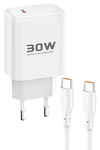 JK89 30W Type-C Çıkışlı Ekstra DC67 1M Type-C to Type-C Kablolu PD Şarj Cihazı - Beyaz-(5796) ürün görseli 1