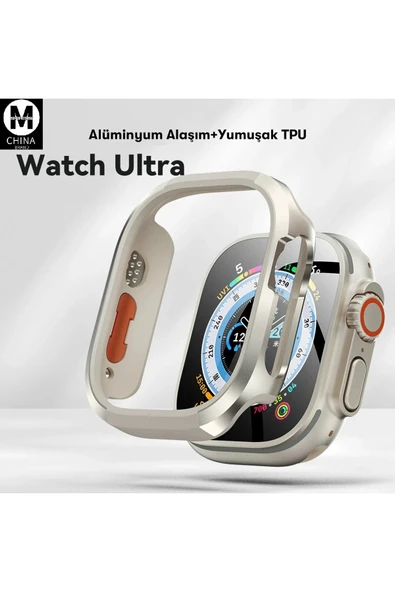 Apple Watch Ultra 49mm MO-WT3 Alüminyum Camlı Kasa Ekran Koruyucu - Gold-(5796) - Resim 2