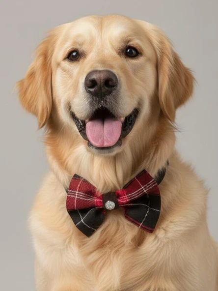 Aristokrat Büyük ve Orta Irk Köpek Papyonu | Ekose Desen Silver Taşlı Şık Aksesuar ürün görseli 1