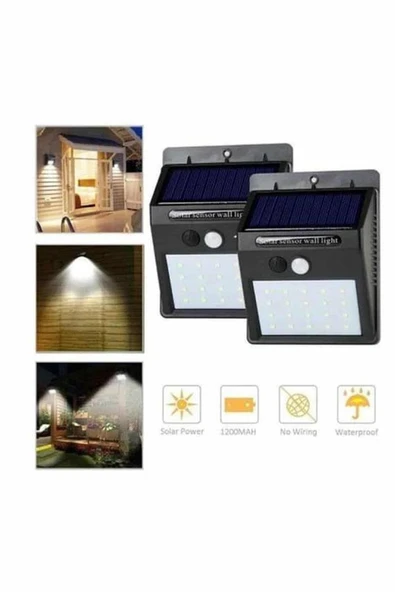 Solar Sensörlü Duvar Lambası Bahçe Lamba 20 Led Işık - Resim 2