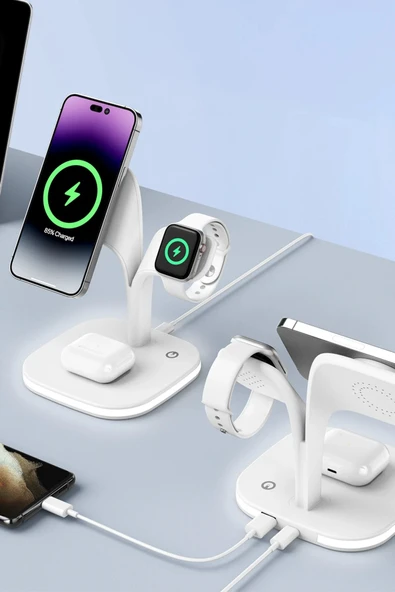 YM-UD22 Kablosuz Şarj Masaüstü Set - Beyaz-(5796) - Resim 5