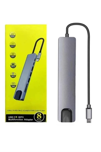 Macbook Pro/air Uyumlu USB Type-C 8 In 1 Hub Dönüştürücü Çevirici Çoklayıcı USB Hdmı Micro Sd 8 Girişli - Resim 3