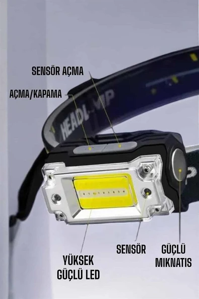 Kafa Lambası Kamp Feneri Balıkçı Feneri Başlıklı Suya Dayanıklı - Resim 4