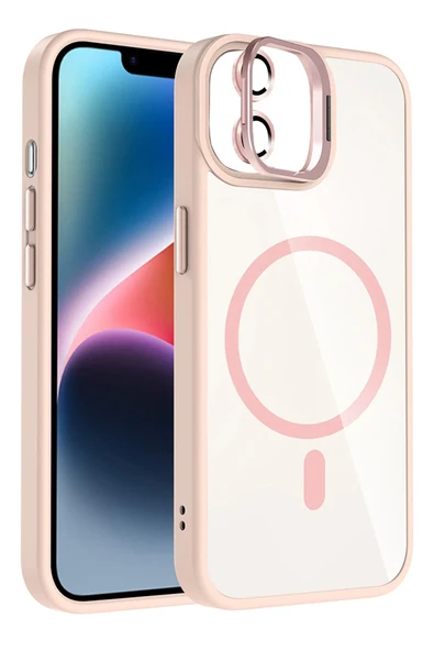 Apple iPhone 11 Remim Lensli Magsafe Standlı Kapak - Pembe-(5796) ürün görseli 1