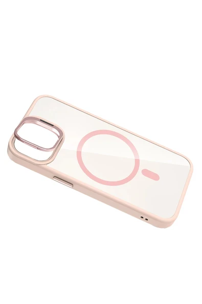 Apple iPhone 11 Remim Lensli Magsafe Standlı Kapak - Pembe-(5796) - Resim 5