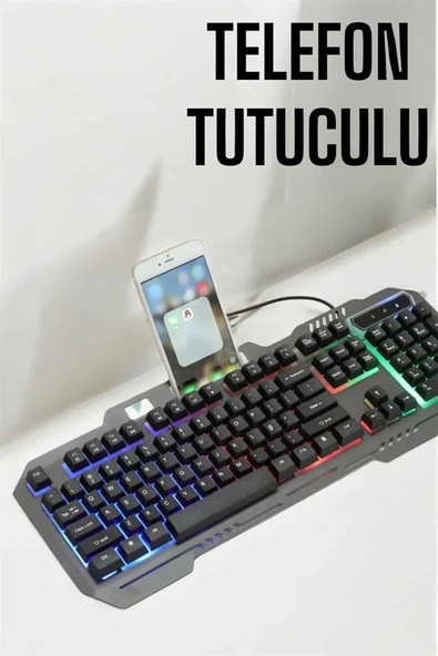 Oyuncu Klavyesi Q Klavye RGB Işıklı Mouse Hediyeli - Resim 3