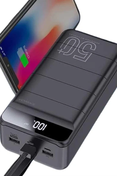 Taşınabilir Powerbank 50.000 mAh 4 Girişli Hızlı Şarj Led Göstergeli Fenerli Şarj - Resim 5