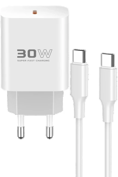 C87C 30W Type-C Çıkışlı Ekstra DL51 1M Type-C to Type-C Kablolu PD Şarj Cihazı - Beyaz-(5796) ürün görseli 1
