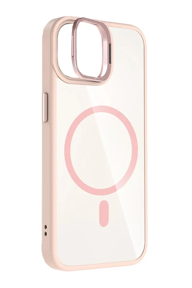 Apple iPhone 11 Remim Lensli Magsafe Standlı Kapak - Pembe-(5796) - Resim 3