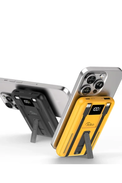 J39 10.000 mAh 20W PD Dahili Kablolu Magsafe Powerbank - Siyah-(5796) - Resim 4