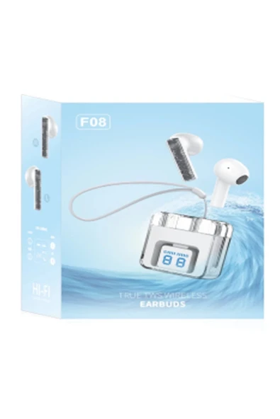F08 Dijital Şarj Göstergeli TWS Bluetooth Kulaklık - Mavi-(5796) ürün görseli 1