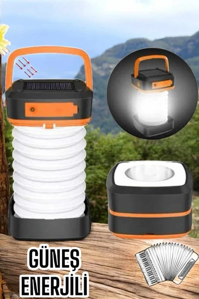 Güneş Enerjili Led Lamba Kamp Lambası Katlanabilir Lamba USB Şarjlı - Resim 2