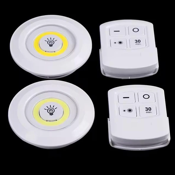 Led Lamba 3'lü Uzaktan Kumandalı Yapışkanlı Beyaz Işık - Resim 5