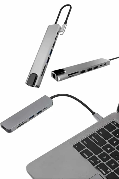 Çevirici Dönüştürücü Adaptör Macbook 3 In 1 Type-C To Hdmı USB 3.0 - Resim 2