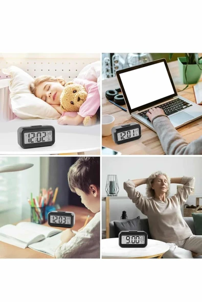 Dijital Işıklı Alarmlı Çalışma Masası Ekran Pilli Çalar Saat - Resim 4