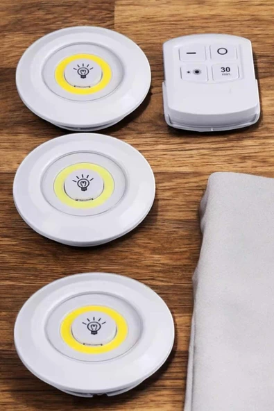 Led Lamba 3'lü Uzaktan Kumandalı Yapışkanlı Beyaz Işık - Resim 4