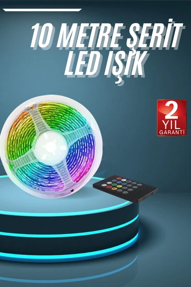 10M Şerit Led İç Mekan Renkli Rgb Şerit Led Kumandalı ürün görseli 1