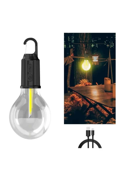3 Farklı Mod LED'li Şarjlı Asma Kancalı Kamp Lambası Taşınabilir Ampul - Resim 2
