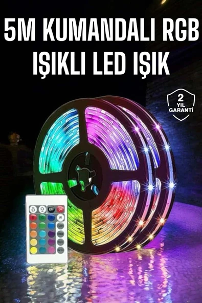 5 Metre Şerit Led RGB Işıklı Kumandalı Güç Adaptörü Her Ortama Uygun ürün görseli 1