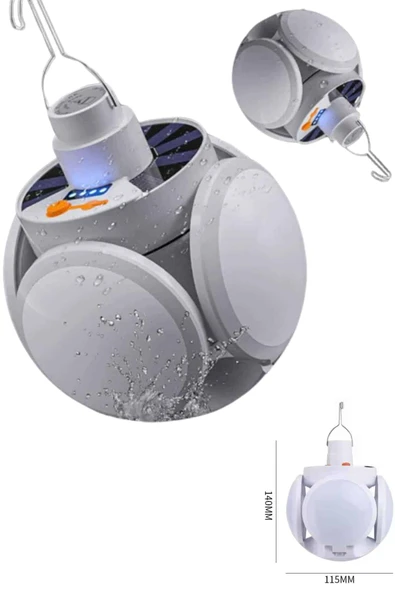 Katlanabilir Askılı Kamp Lambası 5 Kanatlı Pratik Güneş Enerjili - Resim 5