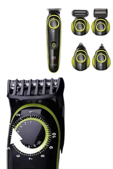 5 Başlıklı Şarjlı Tıraş Makinesi Led Ekran Saç Sakal Ense Tıraşına Uygun Bakım Seti - Resim 4