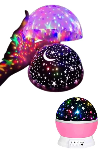 Yıldızlı Gece Lambası Mor Projeksiyon Görünümlü Masa Lambası Renk Değiştirebilen - Resim 3