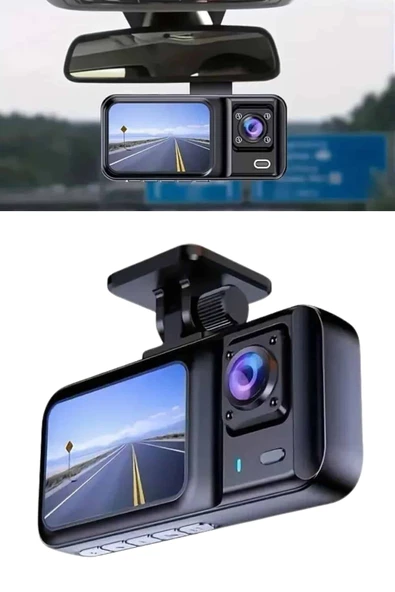 1080p Sürüş Kaydedici 2 İnç Araç Araba Ön İç Arka DVR IPS Ekran ürün görseli 1