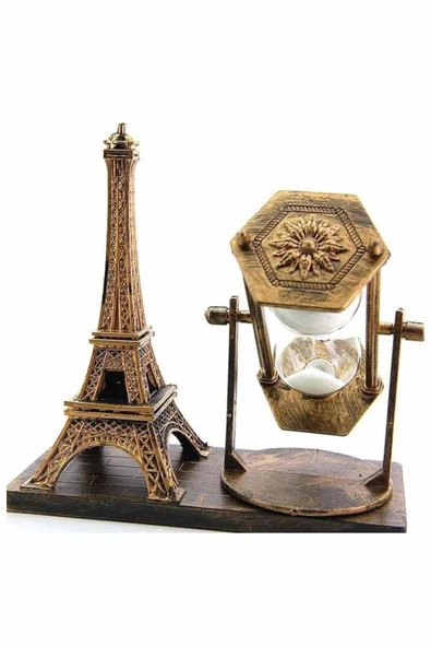 Retro Eyfel Kulesi Ve Kum Saati Dekoratif Ahşap Görünümlü Masa Biblosu - Resim 5