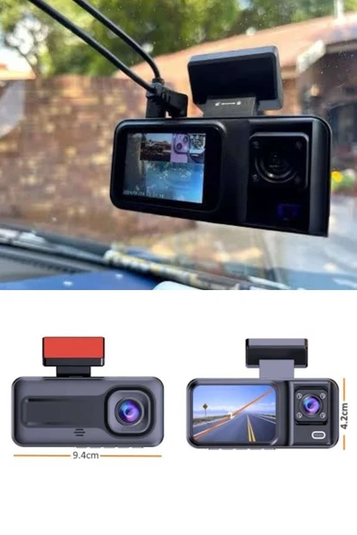 1080p Sürüş Kaydedici 2 İnç Araç Araba Ön İç Arka DVR IPS Ekran - Resim 3