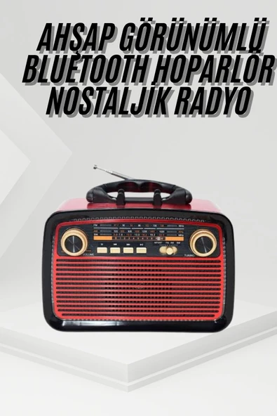 Nostalji Radyo Bluetooth Hoparlör USB-SD Kart Giriş Led Fener Işıklı Bataryalı Pilli ürün görseli 1