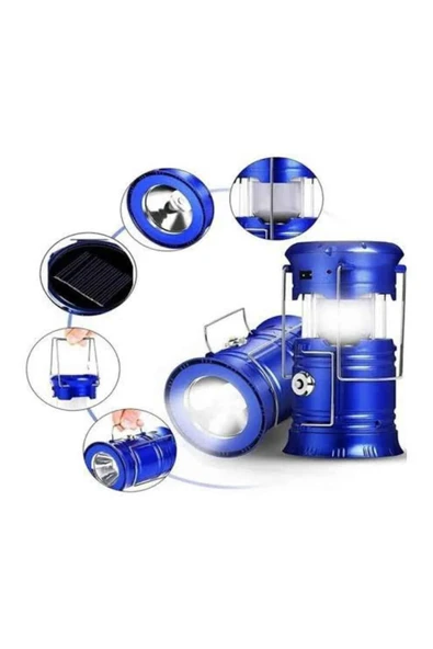 Büyük Boy Güneş Enerjili Kamp Feneri Işıldak Lamba USB Şarjlı - Resim 4