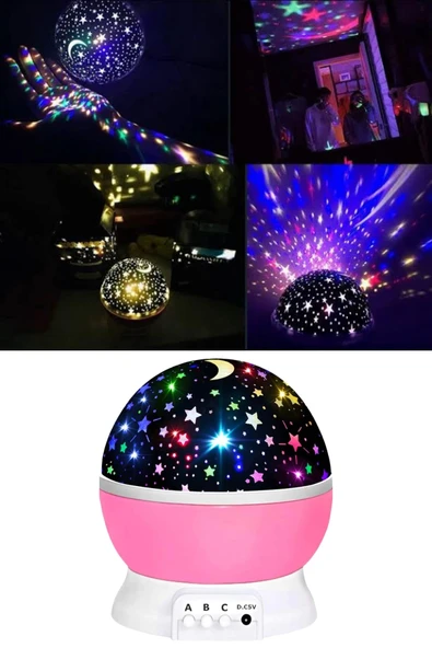 Yıldızlı Gece Lambası Mor Projeksiyon Görünümlü Masa Lambası Renk Değiştirebilen - Resim 5