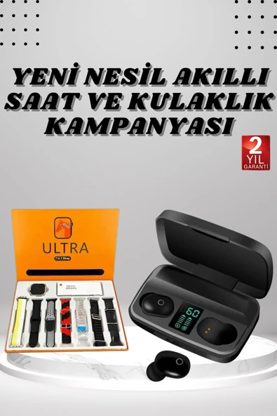 Yeni Nesil Akıllı Saat ve Bluetooth Kulaklık Kampanyası Dokunmatik Kare 7 Kordonlu ürün görseli 1