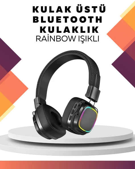 Kablosuz RGB Işıklı Katlanabilir Bluetooth Kulak Üstü Kulaklık ürün görseli 1