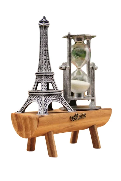 Eyfel Kulesi Tasarımlı Kum Saati Kristalleştirilmiş Kum Saati Dekoratif Ahşap Görünümlü - Resim 2
