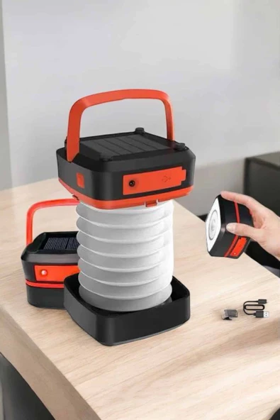 Katlanabilir Kamp Lambası Solar Fener Görünümlü 3 Kademeli Şarjlı - Resim 2