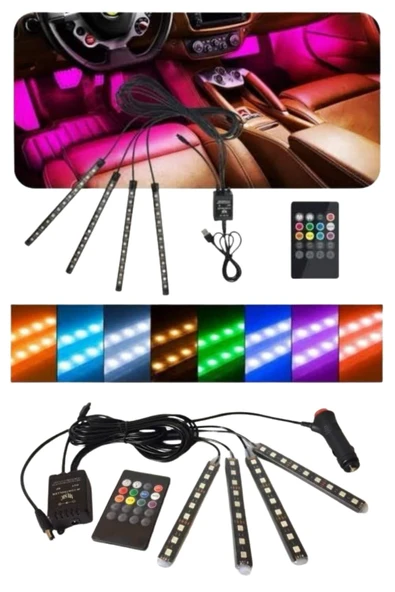12 Ledli RGB Işıklı Araç Içi Ayak Altı Led Oto Ampul Kumandalı 7 Renk - Resim 4