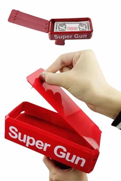 Kırmızı Parti Oyuncağı Para Saçma Fırlatma Tabancası Makinesi Super Money - Resim 2