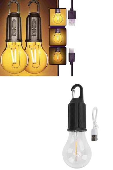 3 Farklı Mod LED'li Şarjlı Asma Kancalı Kamp Lambası Taşınabilir Ampul - Resim 4