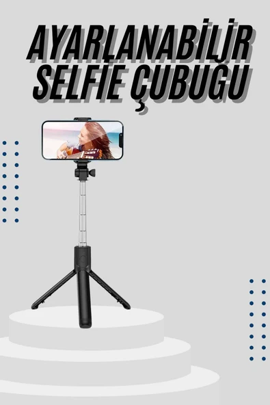 Tripod Selfie Çubuğu Bluetooth Kumandalı Kablosuz Led Işıklı ürün görseli 1