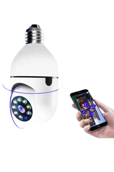 Wifi Güvenlik Kamerası 360 Derece Dönebilen Harekete Duyarlı Gece Görüşlü Ampul - Resim 4