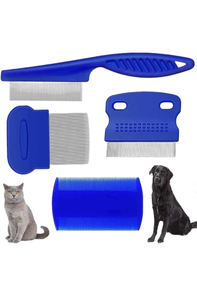 4'lü Bit Pire Tarağı Set Kedi Köpek Evcil Hayvan Tüy Toplayıcı Mavi - Resim 4